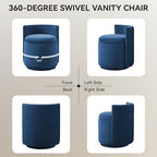 WUTUTUEE Velvet Vanity Chair with Storage, 360° Swivel Makeup Chair with Wave Back, No Assembly Small Accent Stool for Bedroom, Dressing, Living Room, Blue - Image 6
