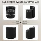 WUTUTUEE Faux Leather Vanity Chair with Storage, 360° Swivel Makeup Chair with Pleated Back, No Assembly Small PU Accent Stool for Bedroom, Dressing Room, Living Room, Black - Image 6
