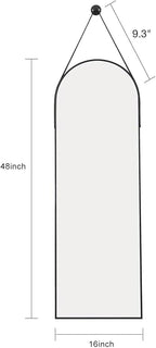 48"x16" Hanging Mirror with Leather Strap, Arched Full Length Mirror with - Image 4