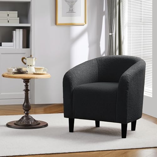 Yaheetech Small 25.5in Wide Sherpa Barrel Accent Chair Bedroom, Dark Gray - Image 4