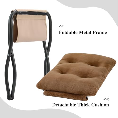 15"(H) Folding Ottoman, Foldable Footrest Stool, Portable Small Foot Stool for Couch, Collapsible Foot Rest Ottoman for Sofa, Accent Padded Ottomans for Living Room, Bedroom, Brown - Image 4