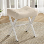 Memobarco 18-Inch Leather Vanity Stool Chair, Beige Makeup Stool by MEMOBARCO