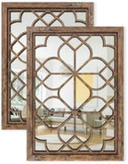 Set of 2 19x26 Inch Large Redbrown Shatterproof Rectangular Wall Mirrors by HMANGE