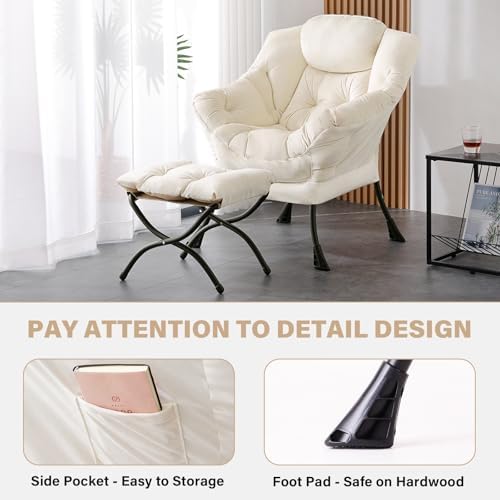 Tiita Lazy Chair with Ottoman, Modern Large Accent Lounge Chairs, Leisure Sofa Armchair with Ottoman, Reading Chair with Footrest for Bedroom, Living Room, Dorm Rooms, Garden - Image 5