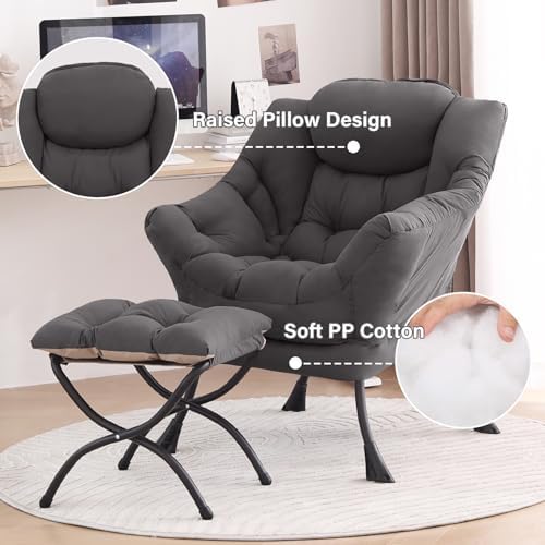 Tiita Lazy Chair with Ottoman, Comfy Reading Accent Chair, Dark Grey - Image 4