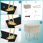 DUMOS Vanity Stool Chair, Ottoman with Storage, Makeup Cute Soft Small Footstool, Modern Style Faux Fur Seat with 4 Metal Legs & Adjustable Feet for Dressing, Living Room Bedroom Dorm, Taupe - Image 5