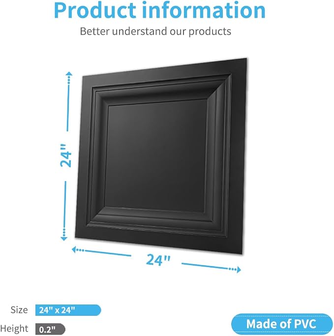 Art3d 24-Pack Square Drop Ceiling Tile 2ft x 2ft in Black, PVC Ceiling Panel 24 - Image 2