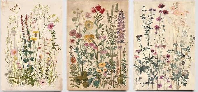 Wood Framed Plants Flowers Canvas Wall Art Vintage Floral Painting Poster by NCYEL