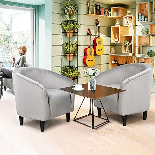 Yaheetech Small 25.5in Wide Velvet Barrel Accent Chair for Bedroom, Gray - Image 5
