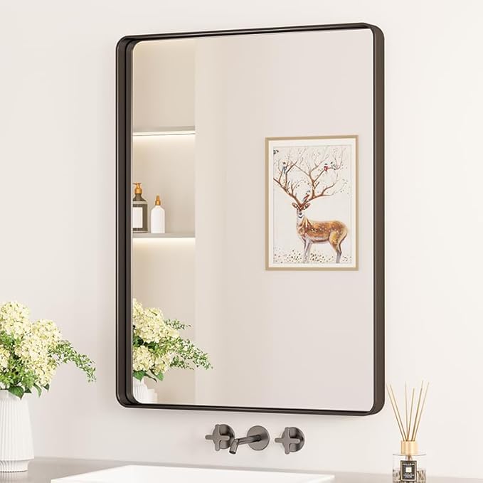 Keonjinn Black Bathroom Mirror for Over Sink, 24 x 32 Inch Matte Black Vanity by Keonjinn