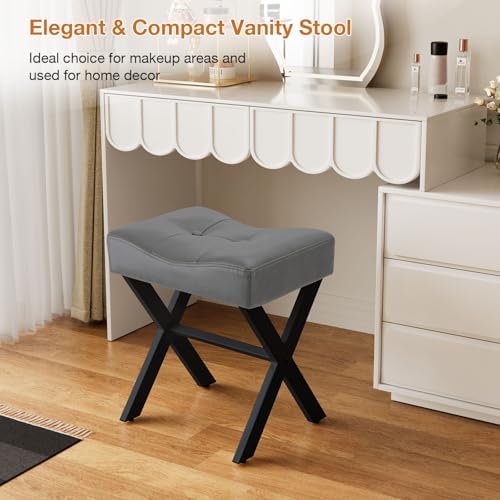 Memobarco 18-Inch Leather Vanity Stool Chair, Gray Makeup Stool - Image 5