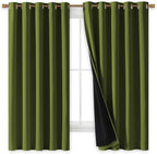 NICETOWN 100% Blackout Lined Curtains, Olive Green, 1 Pair, 2 Thick Layers - Image 2