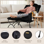 Welnow Lazy Chair with Ottoman, Reading Chair with Footrest, Jet Black - Image 4