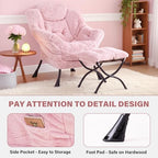 Tiita Lazy Chair with Ottoman, Comfy Reading Accent Chair, Plush Pink - Image 5