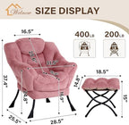 Welnow Lazy Chair with Ottoman, Reading Chair with Footrest, Dark Pink - Image 3