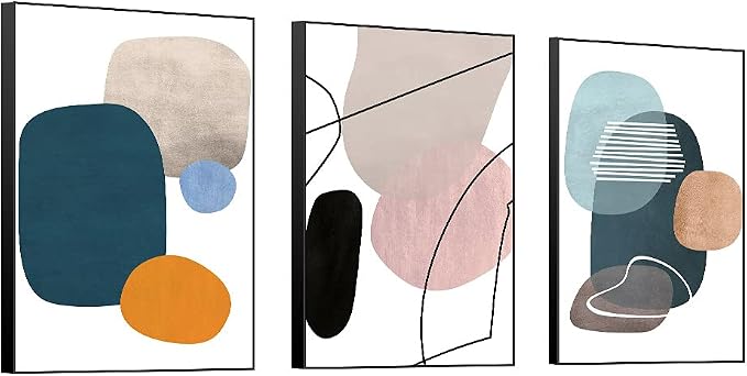 MPLONG Wall Art 3 Pieces Of Framed Decorative Paintings Abstract Simple Orange - Image 2