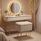 OLIXIS Vanity Stool Chair Faux Fur with Storage, Soft Ottoman 4 Metal Legs - Image 5