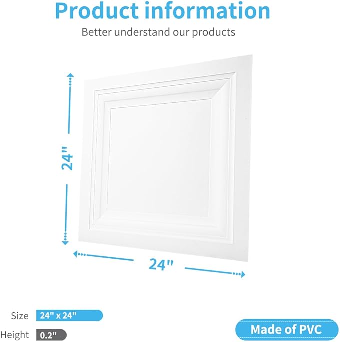 Art3d 12-Pack Square Drop Ceiling Tile 2ft x 2ft in White, PVC Ceiling Panel 24 - Image 2