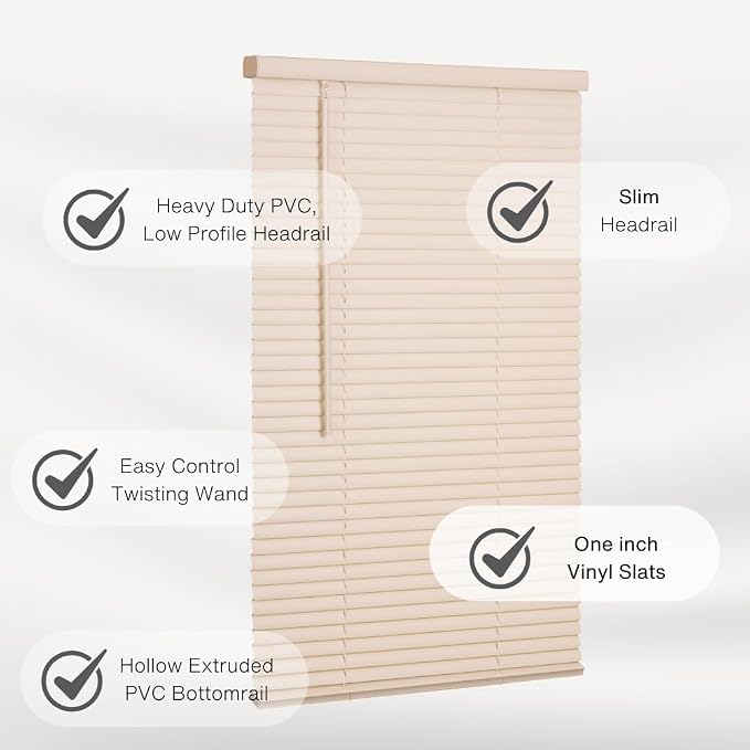 LOTUS & WINDOWARE Cordless 1" Vinyl Blind, Room Darkening, Horizontal Blinds - Image 2