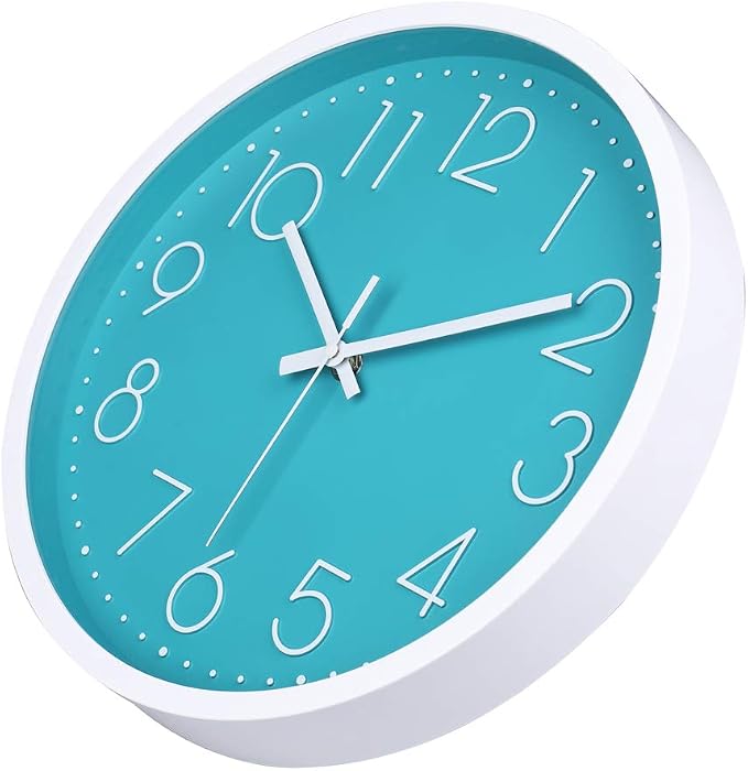 jomparis 12 Inch Silent Non-Ticking Battery Operated Round Turquoise Wall Clock - Image 4