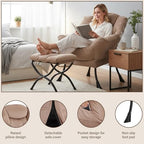 Welnow Lazy Chair with Ottoman, Reading Chair with Footrest, Light Brown - Image 4