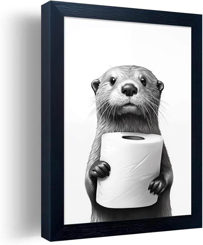 Funny Bathroom Wall Decor Framed Black and White Bathroom Wall Art Toilet Paper by Melpa+Art