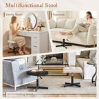 LUE BONA Adjustable Vanity Stool, 15''-19.5'' Foot Rest Under Desk, 360° Swivel Vanity Chair for Makeup Room, Cream Upholstered Faux Leather Ottoman for Bathroom & Living Room, 300lbs - Image 6