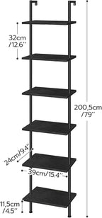HOOBRO DIY Ladder Shelf, 6-Tier Wooden Wall Mounted Bookshelf, Narrow Bookcase - Image 3