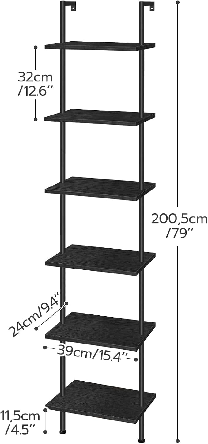 HOOBRO DIY Ladder Shelf, 6-Tier Wooden Wall Mounted Bookshelf, Narrow Bookcase - Image 3
