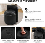 WUTUTUEE Faux Leather Vanity Chair with Storage, 360° Swivel Makeup Chair with Pleated Back, No Assembly Small PU Accent Stool for Bedroom, Dressing Room, Living Room, Black - Image 4