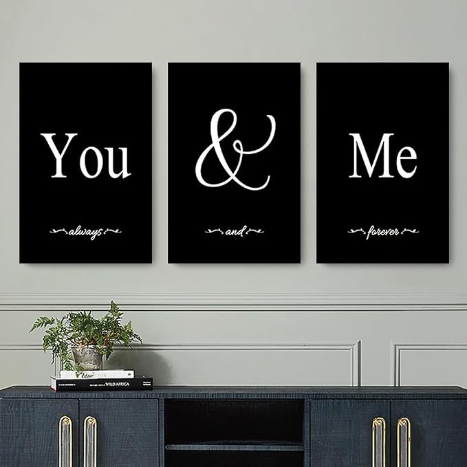 GUBIYU Set of 3 Framed Farmhouse You and Me Wall Art Above Bed Wall Decor - Image 3