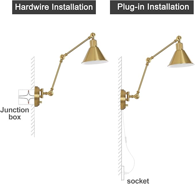 TRLIFE Wall Sconce Plug in, Brushed Brass Dimmable Wall Sconce Swing Arm Wall - Image 7