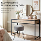 LUE BONA Vanity Stool, Gray Vanity Stools for Makeup Room, Round Ottoman Foot Stool, Velvet Footrest Vanity Chair for Bathroom Vanity, Bedroom, Living Room, Entryway, Offices, 300lbs - Image 4