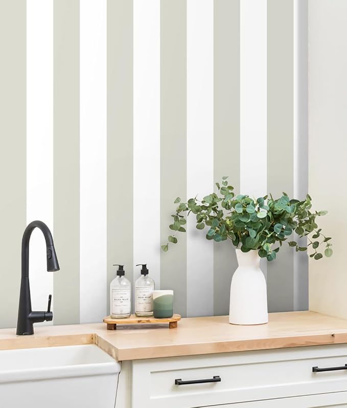 Guvana 17.7"x472" Striped Wallpaper Brown and White Contact Paper Brown by Guvana