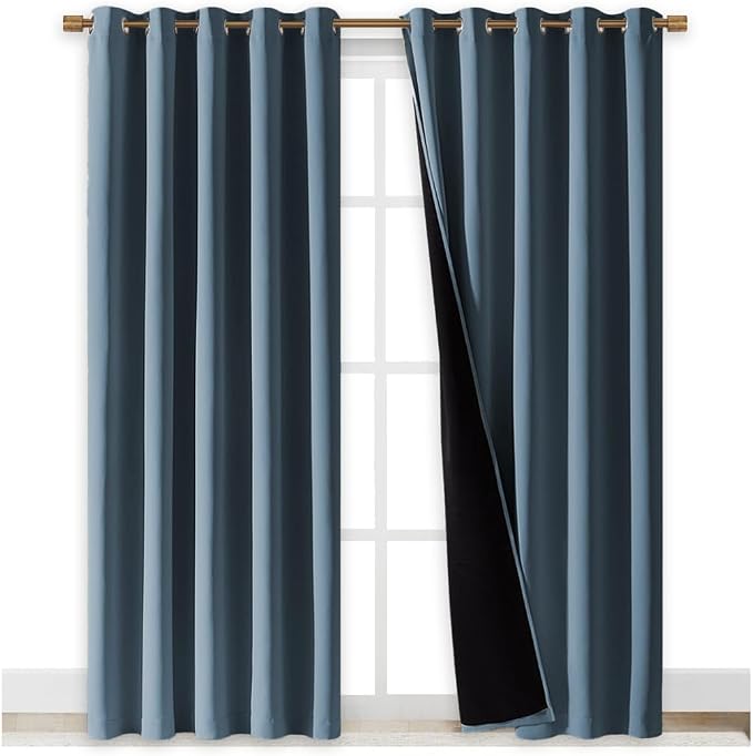 NICETOWN 100% Blackout Window Curtain Panels, Smoky Blue, Cold and Full Light - Image 2