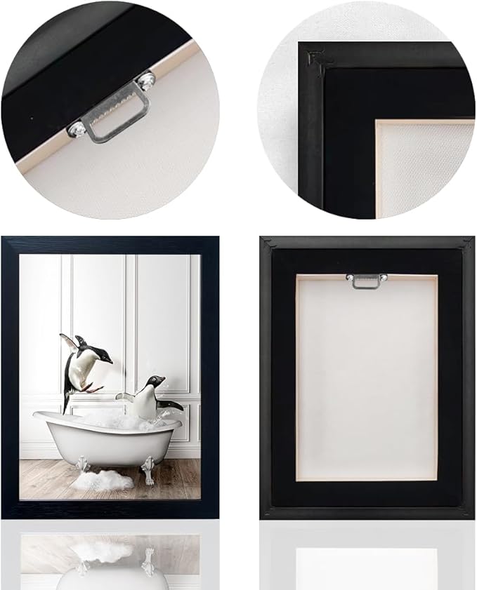 Kids Bathroom Wall Art Framed Black and White Animal Wall Art Cute Penguins in - Image 4