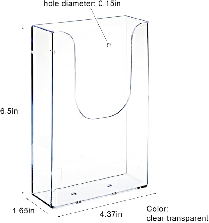 Brochure Holder Wall Mount, Transparent Acrylic, 4.3 x 1.6 x 6.5 inches - Image 2