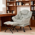 Welnow Lazy Chair with Ottoman, Reading Chair with Footrest, Light Green - Image 2