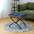 15"(H) Folding Ottoman, Foldable Footrest Stool, Portable Small Foot Stool for Couch, Collapsible Foot Rest Ottoman for Sofa, Accent Padded Ottomans for Living Room, Bedroom, Navy Blue - Image 2