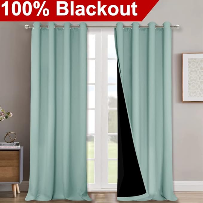 NICETOWN Aqua Blue 100% Blackout Curtain Set, Thermal Insulated & Energy - Image 2