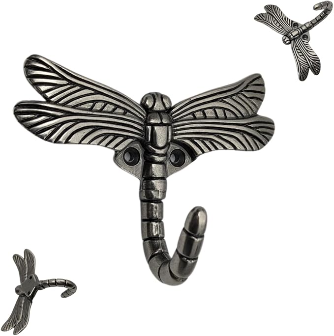 12 pcs Antique Silver Dragonfly Decorative Wall Hooks - Image 2