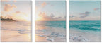 Goldfoilart 3 Pieces Beach Wall Art Sunset Bathroom Canvas Pictures Ocean Wall - Image 6