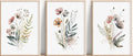 3Pcs Wood Framed Botanical Canvas Wall Art Wildflower Prints Floral Painting by NCYEL