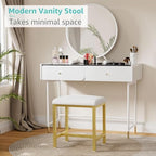 Small Vanity Stool, Cute Vanity Stools with Cushion, White Gold Makeup Vanity Chair for Small Spaces, Living Room, Bedroom, Bathroom, Entryway, Ottoman Foot Rest for Couch Sillas Modern - Image 3