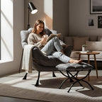 Welnow Lazy Chair with Ottoman, Reading Chair with Footrest,Dark Grey - Image 2
