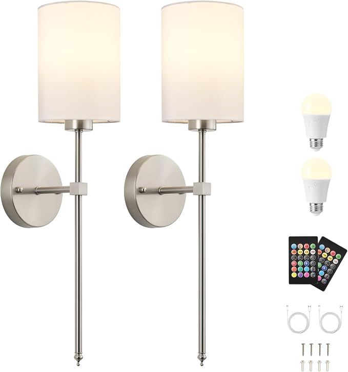 Battery Operated Wall Sconces Set of Two, Wireless Rechargeable Wall Light - Image 9