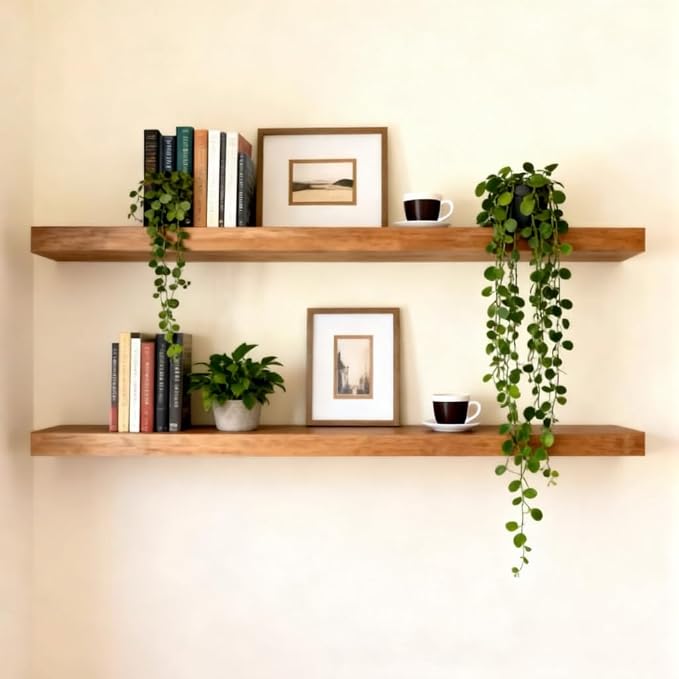 ROGMARS 36 Inches Long Walnut Floating Shelves, Rustic Solid Wood Farmhouse - Image 9
