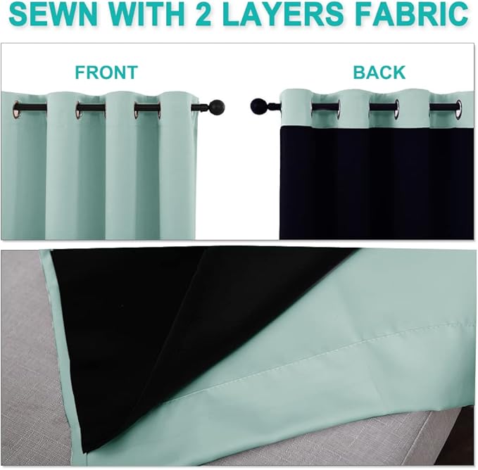 NICETOWN Aqua Blue 100% Blackout Curtains - Image 4