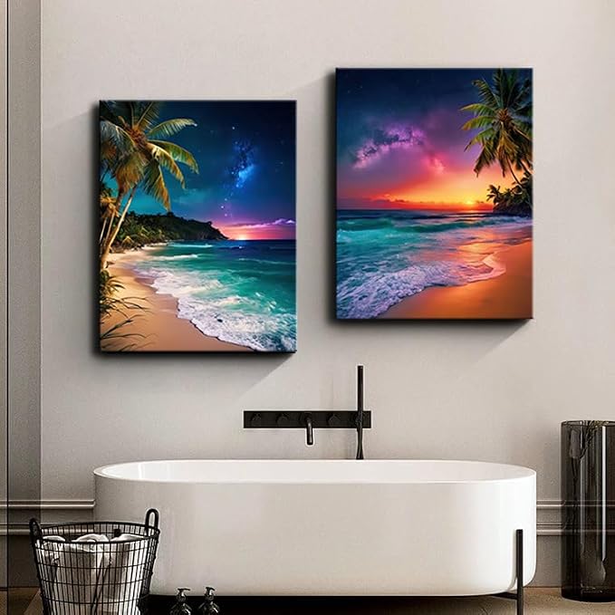 weiyiart 3-Piece Tropical Beach Wall Art, Northern Lights Ocean Sunset Canvas - Image 5