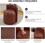 WUTUTUEE Faux Leather Vanity Chair with Storage, 360° Swivel Makeup Chair with Pleated Back, No Assembly Small PU Accent Stool for Bedroom, Dressing Room, Living Room, Brown - Image 4